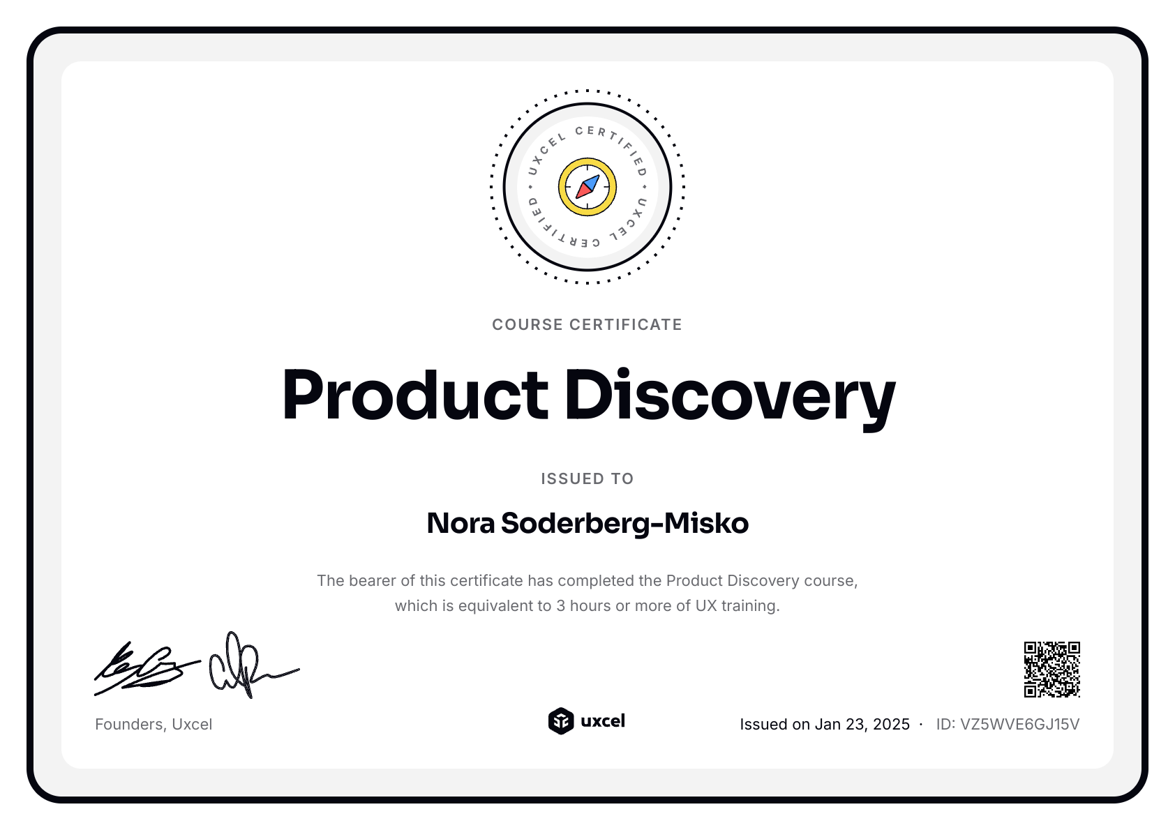 Nora Soderberg-Misko's certificate